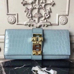 AAA Knockoff Hermes Medor Clutch Bag In Ciel Crocodile Leather HJ00323