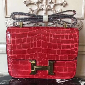 AAAAA Copy Hermes Red Constance MM 24cm Crocodile Bag HJ00995