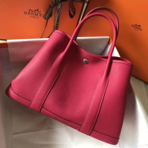 AAAAA Replica AAA Hermes Rose Red Clemence Garden Party 30cm Handmade Bag HJ00725