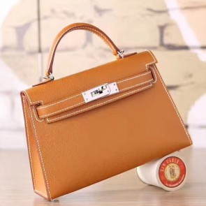 Best Cheap Hermes Brown Epsom Kelly Mini II 20cm Handmade Bag HJ00860
