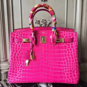 Best Quality Imitation Hermes Birkin 30cm 35cm Bag In Rose Red Crocodile Leather HJ00826