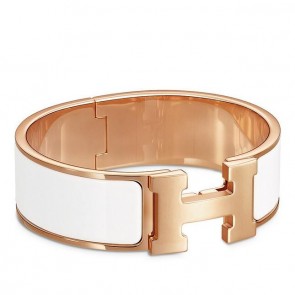 Best Replica Copy High End Hermes White Enamel Clic Clac H PM Bracelet HJ01120