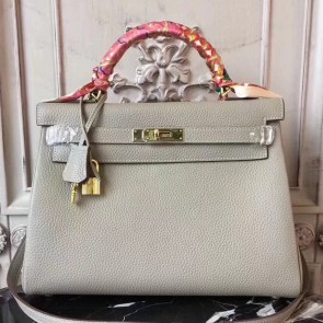 Cheap Replica Hot Hermes Light Grey Clemence Kelly 32cm Retourne Bag HJ01096