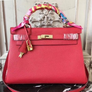 Copy Best High End Hermes Red Clemence Kelly 28cm Bag HJ00407