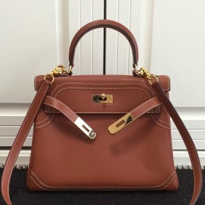 Copy Designer Hermes Kelly Ghillies 28cm In Brown Swift Leather HJ01303