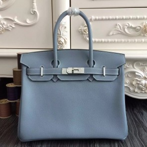 Copy Hot Hermes Birkin 30cm 35cm Bag In Blue Lin Clemence Leather Replica HJ00119