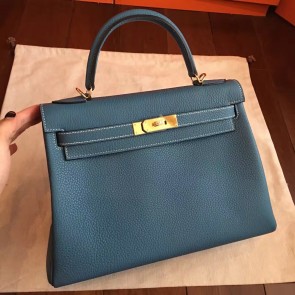 Copy Hot Imitation Hermes Blue Jean Clemence Kelly Retourne 32cm Handmade Bag HJ00187