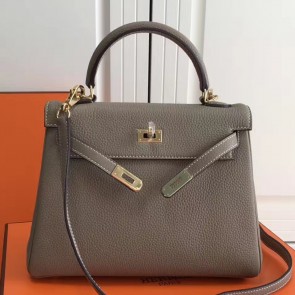 Designer Copy Hermes Grey Clemence Kelly 25cm GHW Bag HJ00717