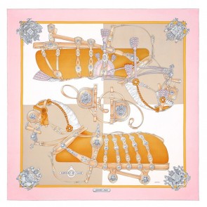 Designer Faux Hermes Pink Harnais De Cour Scarf 90 HJ00280