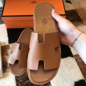 Designer Knockoff Hermes Izmir Sandals In Brown Epsom Leather HJ00584