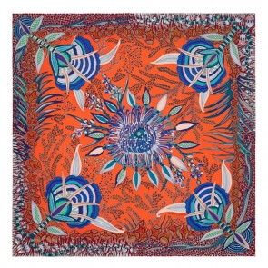 Fake 1:1 Knockoff Hermes Orange Flowers Of South Africa Silk Scarf HJ00367