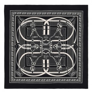 Fake Hermes Black Grand Manege Bandana Shawl 140cm HJ00622
