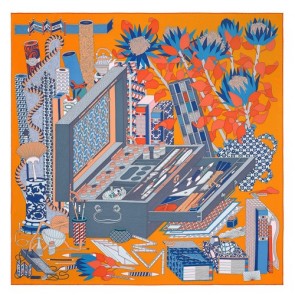Fake Hermes Orange Les Tresors D'un Artiste Silk Scarf HJ00490