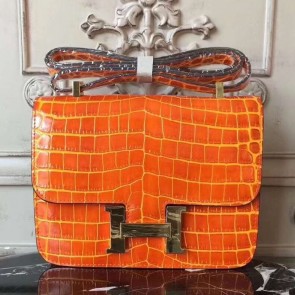 Fake Hot Replica Luxury Hermes Orange Constance MM 24cm Crocodile Bag HJ00274