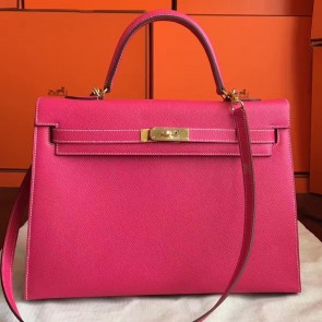 Fashion Copy Hermes Rose Tyrien Epsom Kelly 32cm Sellier Handmade Bag HJ00487