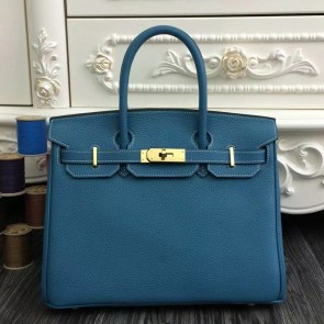 Hermes Birkin 30cm 35cm Bag In Jean Blue Clemence Leather HJ00083