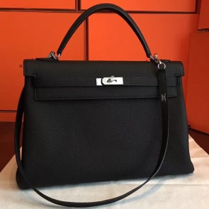 Hermes Black Clemence Kelly Retourne 40cm Handmade Bag HJ00351