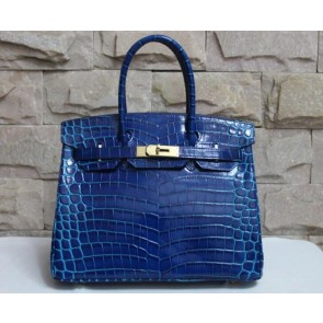 Hermes Blue Electric Birkin 30cm Crocodile Niloticus Shiny Bag HJ00956