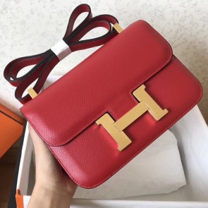 Hermes Epsom Constance 24cm Red Handmade Bag HJ00654