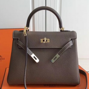 Hermes Etoupe Clemence Kelly 25cm GHW Bag Replica HJ00691