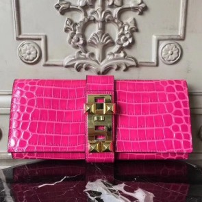 Hermes Medor Clutch Bag In Rose Red Crocodile Leather Replica HJ00617