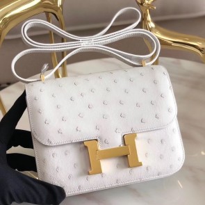 Hermes Mini Constance 18cm White Ostrich Leather HJ01187