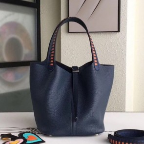 Hermes Navy Picotin Lock 22cm Braided Handles Bag HJ00693