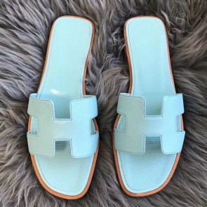 Hermes Oran Sandals In Blue Atoll Epsom Leather Replica HJ00664