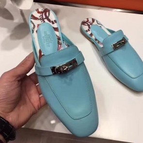 Hermes Oz Mule In Light Blue Calfskin Leather Replica HJ00744
