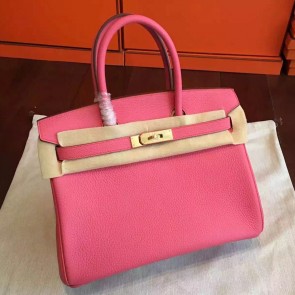 Hermes Rose Lipstick Clemence Birkin 25cm Handmade Bag Replica HJ01167