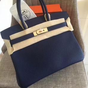 Hermes Sapphire Clemence Birkin 35cm Handmade Bag Replica HJ00341
