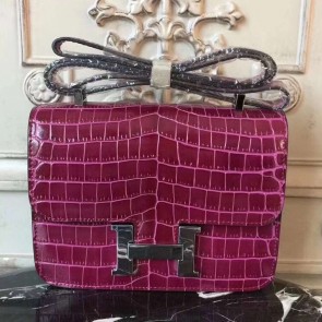 High End Fake Hermes Fuchsia Constance MM 24cm Crocodile Bag HJ00384