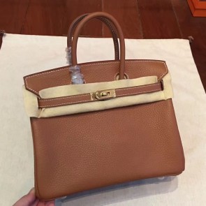 High Quality Imitation Hermes Brown Clemence Birkin 25cm Handmade Bag HJ00305