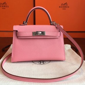 High Quality Luxury Hermes Rose Confetti Epsom Kelly Mini II 20cm Handmade Bag HJ00734
