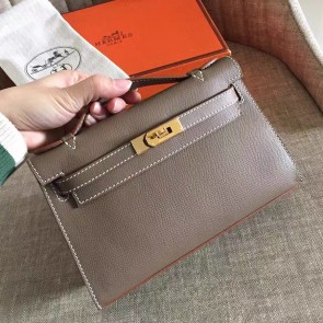 Hot Fake Perfect Hermes Etoupe Epsom Kelly Pochette Handmade Bag HJ00050