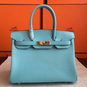 Hot Hermes Blue Atoll Epsom Birkin 35cm Handmade Bag Replica HJ01049