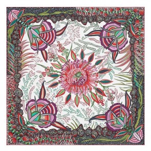 Imitation Best Cheap Hermes White Flowers Of South Africa Silk Scarf HJ01160