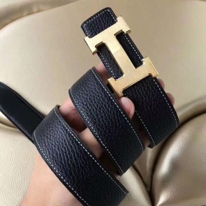 Imitation Hermes H Belt Buckle & Black Clemence 32 MM Strap Replica HJ00674
