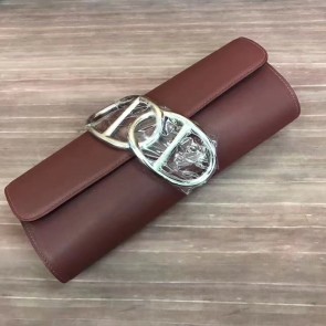 Imitation Hermes Handmade Egee Clutch In Havane Swift Leather HJ00977