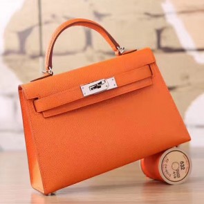Imitation Replica High Quality Hermes Orange Epsom Kelly Mini II 20cm Handmade Bag HJ00801