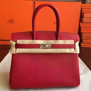 Imitation Top AAA Hermes Red Epsom Birkin 30cm Handmade Bag HJ00044