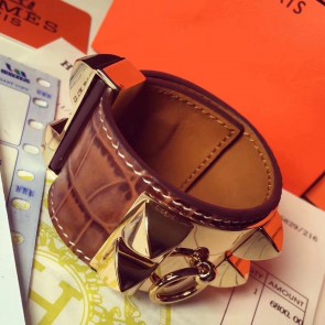 Imitation Wholesale Hermes Brown Alligator Collier De Chien Bracelet Size S HJ00582