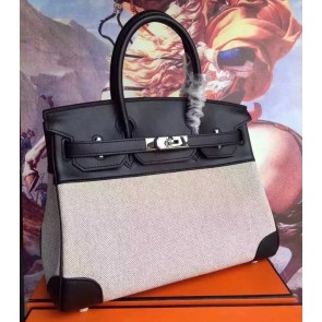 Knockoff Imitation Hermes Canvas Birkin 30cm 35cm Bag With Black Leather HJ00715