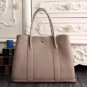 Luxury Hermes Medium Garden Party 36cm Tote In Grey Leather HJ01141