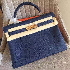 Luxury Replica Hermes Sapphire Clemence Kelly Retourne 28cm Handmade Bag HJ00628