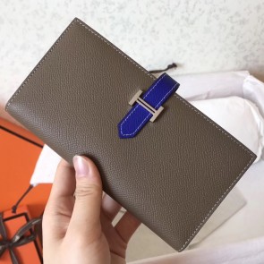 Perfect Hermes Bi-Color Epsom Bearn Wallet Taupe/Electric Blue HJ00483