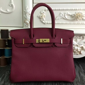 Replica 1:1 Replica Hermes Birkin 30cm 35cm Bag In Bordeaux Clemence Leather HJ01203