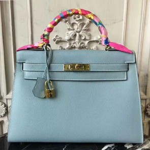Replica AAA Hermes Light Blue Epsom Kelly 32cm Sellier Bag HJ00363