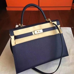 Replica AAA Knockoff Hermes Sapphire Epsom Kelly 32cm Sellier Handmade Bag HJ00513