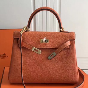 Replica Cheap Hermes Orange Clemence Kelly 25cm GHW Bag HJ01116